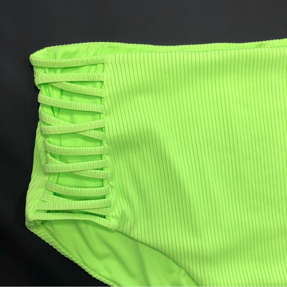 NEW Coastal Waves Caged High Waist Halter Plus Size Bikini Set Lime Green NWT 3X - Picture 9 of 12